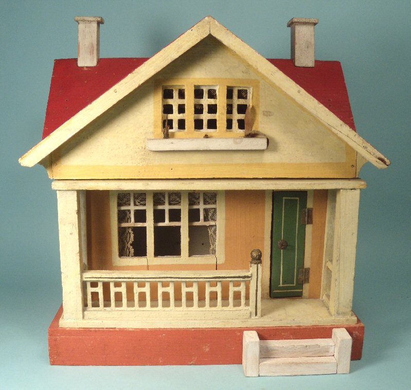 wooden dollhouse red roof